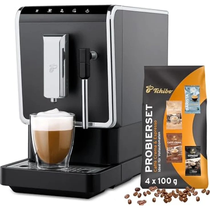 Tchibo Kaffeevollautomat Esperto Latte mit Milchaufschäumfunktion für Caffè Crema, Espresso und Milchspezialitäten, Anthrazit - INKLUSIVE Kaffeeprobierset GRATIS – Bild 1