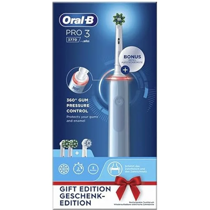 Braun Oral-B Pro 3 3770 - Elektrische Zahnbürste in Blau, batteriebetrieben, weiche Borsten – Bild 3