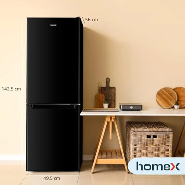 homeX CFS1110-B Kühlschrank mit Gefrierfach, freistehende Kühl-Gefrierkombination mit 173 Litern Nutzinhalt, energieeffizient und leise, schwarz – Bild 3