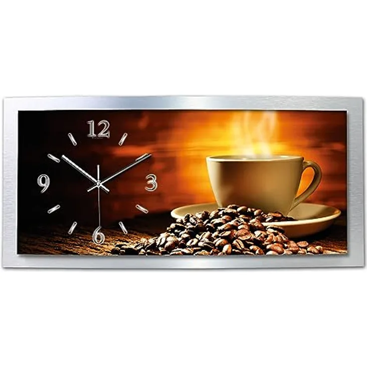 Kreative Feder Kaffeegenuss Wanduhr 3D XXL Designer leise Funk Motiv Funkuhr Wandbild modernes Design WAA121FL (80x40 cm leise Funkuhr)