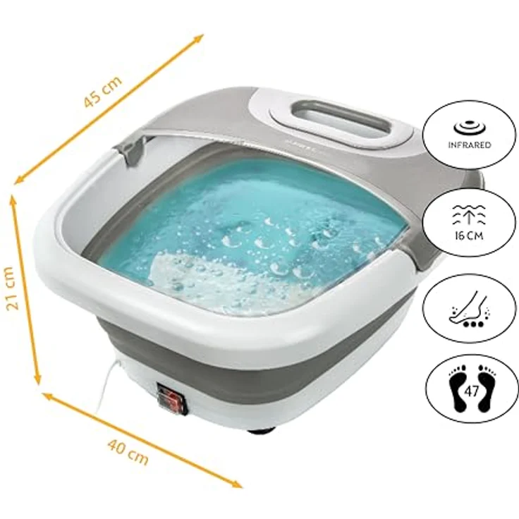 TZS First Austria Klappbares Fußsprudelbad mit Heizung | Grau | Vibration & Sprudelfunktion | Fuß-Massage-Gerät | Fußbadewanne | max. 45°C | Pediküre – Bild 2