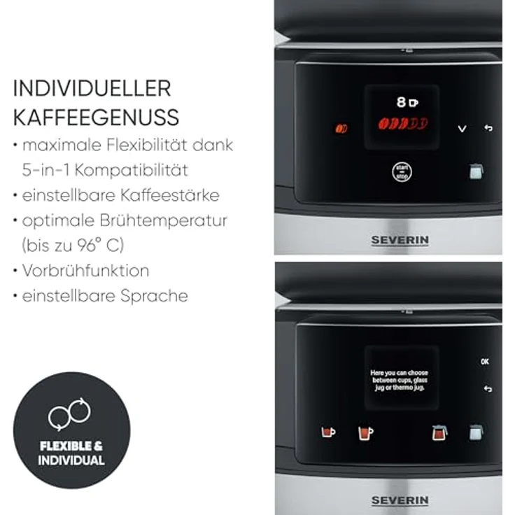 SEVERIN Filterkaffee-Vollautomat FILKA KA 9694, Edelstahl, gebürstetmattschwarzsilber, 10 Tassen Kapazität – Bild 6