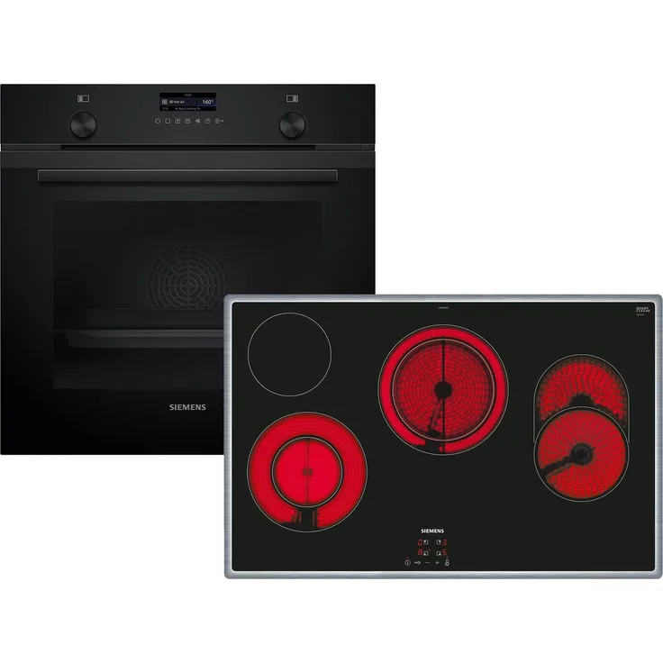 Siemens iQ500 PQ524KA3BZ Einbaubackofen-Set mit 71 l Garraum, 14 Beheizungsarten und Elektro-Kochfeld, Glaskeramik, Schwarz, 79,5 cm