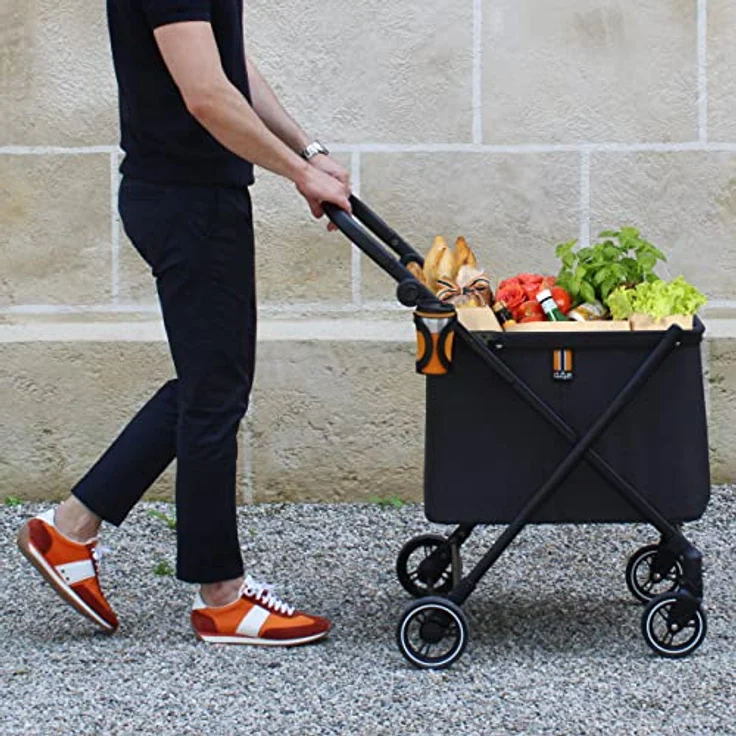 My Duque MAX Shopping Caddy, Faltbarer Einkaufstrolley mit 4 Rollen, Höhenverstellung, Fußbremse und Getränkehalter, moderne Einkaufstasche, bis 25kg Traglast – Bild 2