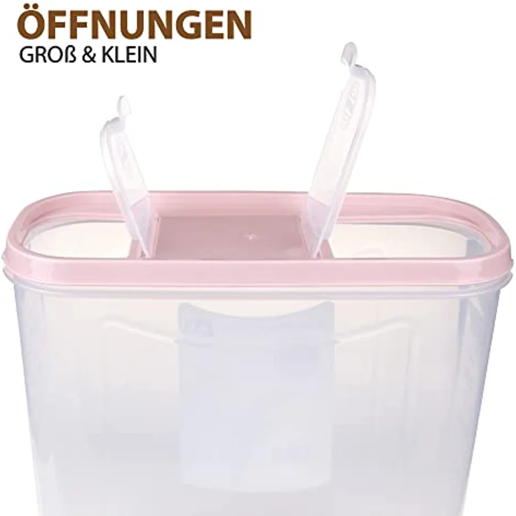 Bestlivings Vorratsdose Müslispender, 2-tlg. Set, 4,5 Liter, luftdicht, transparent, Kunststoff, 8,5cm x 22cm x 26cm – Bild 5