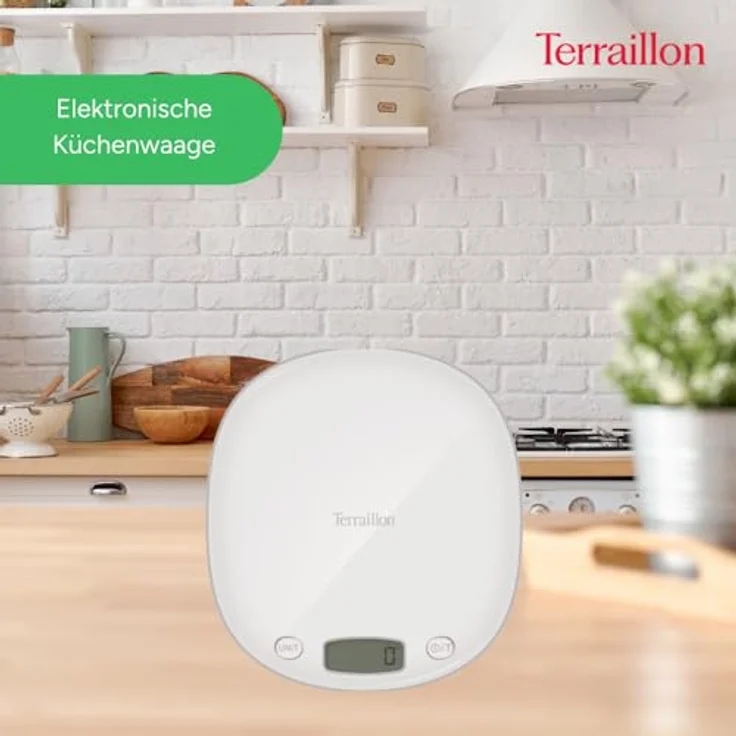 Terraillon Küchenwaage, Mit Tara-Funktion, Flüssigkeitsanzeige, Griffaussparung, Bis 5 kg, Macaron, Weiß – Bild 3