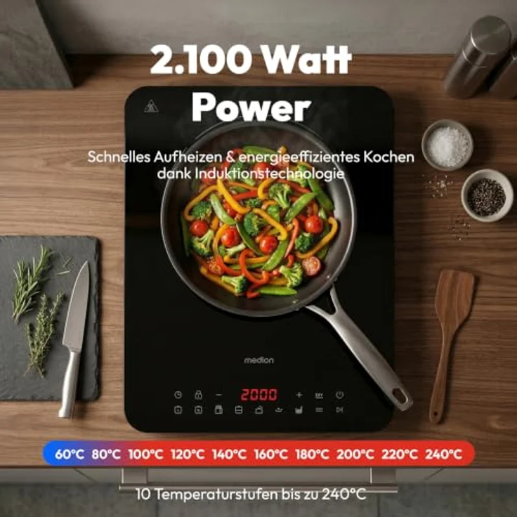 Medion® Einzel-Induktionskochplatte MD 100090, 2100 Watt, flaches Design mit Sensor-Touch-Bedienung – Bild 6