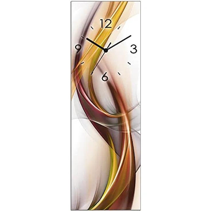ARTLAND Wanduhr ohne Tickgeräusche Glas Funk Uhr 20x60 cm Rechteckig Lautlos Abstrakte Bilder Kunst Abstrakt Design Orange U1UO