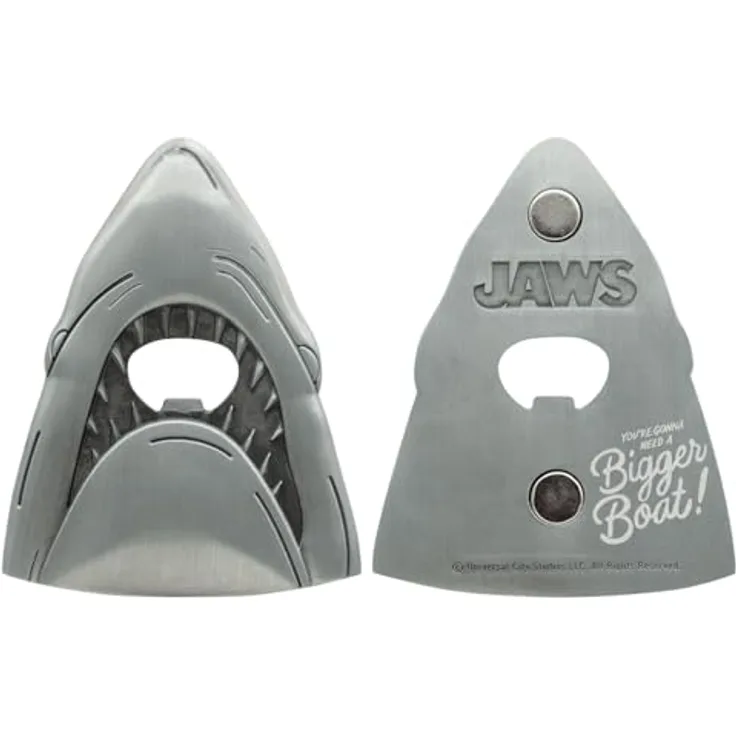 FaNaTtik Jaws Hai-Flaschenöffner zum 50. Jubiläum, robustes Metall mit stark geprägtem Design und starken Magneten, 87 x 70 mm