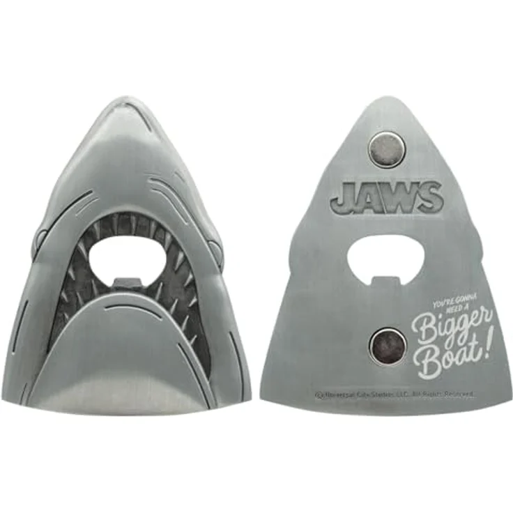 FaNaTtik Jaws Hai-Flaschenöffner zum 50. Jubiläum, robustes Metall mit stark geprägtem Design und starken Magneten, 87 x 70 mm – Bild 1