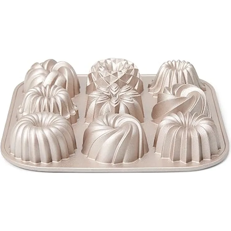 patisse 04521 – Backform für 9 Mini-Gugelhuffs, 9 Mini-Bundt Cakes, Aluminiumguss, goldfarben, 24 x 24 x 4,5 cm