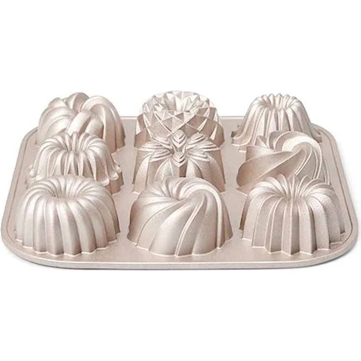 patisse 04521 – Backform für 9 Mini-Gugelhuffs, 9 Mini-Bundt Cakes, Aluminiumguss, goldfarben, 24 x 24 x 4,5 cm – Bild 1