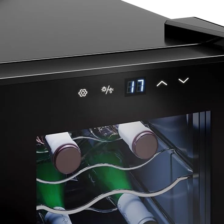 Tristar Thermoelektrischer Weinkühlschrank Grande Saignée WR-7506, für 6 Flaschen, leise, Glastür, 3 Ebenen, LED-Touch-Screen, Innenbeleuchtung – Bild 4