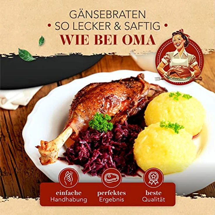 KRUSTENZAUBER 38cm Gusseisen Bräter mit Deckel backofengeeignet inkl. Geflügelschere - 9kg Gänsebräter - Idealer Topf XXL, Schmortopf Bratentopf, Induktion, Gusseisenpfanne – Bild 2