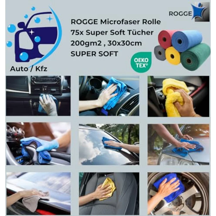 ROGGE Mikrofaser Tücher, Rolle mit 75 perforierten Reinigungstüchern, 30 x 30 cm, 200 g/m², supersoft, in verschiedenen Farben, wiederverwendbar und waschbar – Bild 3