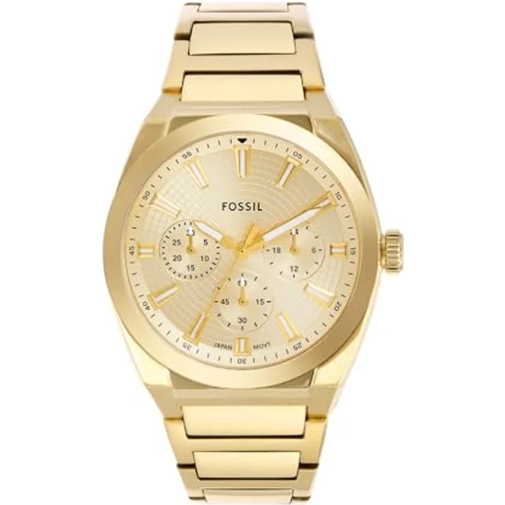 FOSSIL Everett Herrenuhr, Quarz-Chronograph mit goldfarbenem Edelstahl- oder Lederarmband, 48 mm Gehäuse, wasserdicht bis 50 m – Bild 1