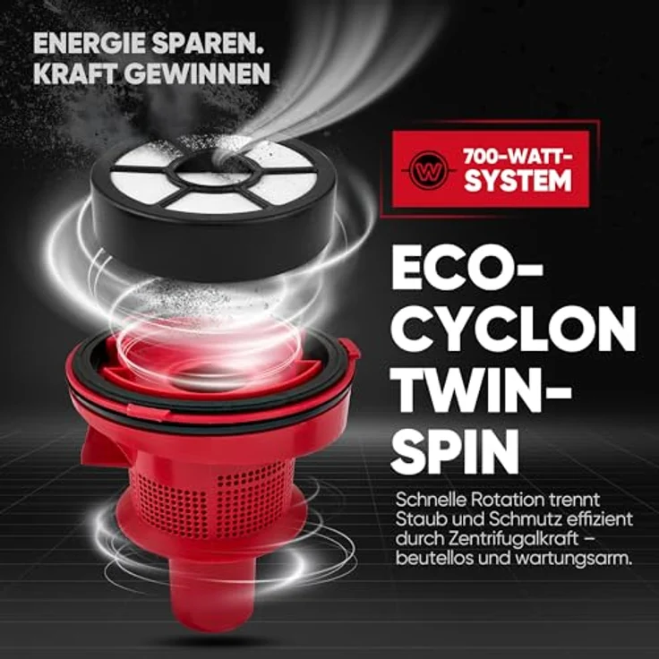 Clatronic BS 1308 Eco-Cyclon Twin-Spin Bodenstaubsauger, beutellose Filtertechnik, Hoch-Effizienz-Partikel-Luftfilter, Metall-Teleskoprohr rot – Bild 2