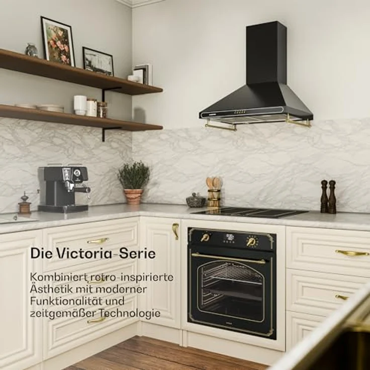 Klarstein Victoria Pyro Einbaubackofen 60 cm, 76L, 11 Funktionen, Energieklasse A, Retro Design, Pyrolyse, Schwarz – Bild 2