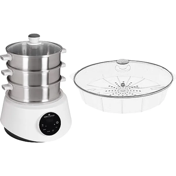 KeMar Kitchenware KFS-3000 Dampfgarer, Hot Pot, Fondue mit Touch Display, Edelstahl, 3 Dampfkörbe, 4 Programme, 30 Minuten bis 12 Stunden Timer, inkl. XXL Dämpfkorb – Bild 1
