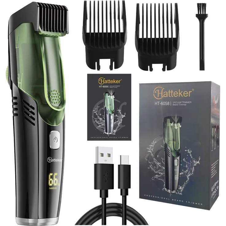 HATTEKER Haarschneider mit Vakuumfunktion, 1–20 mm Längeneinstellung, IPX6 wasserdicht, USB-C Ladung, leise & präzise