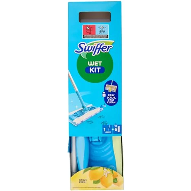 Swiffer Citrus Fresh Nass-Set (1 Bodenwischer + 6 Bodenfeuchttücher) - Effektive Reinigung gegen trockene Flecken