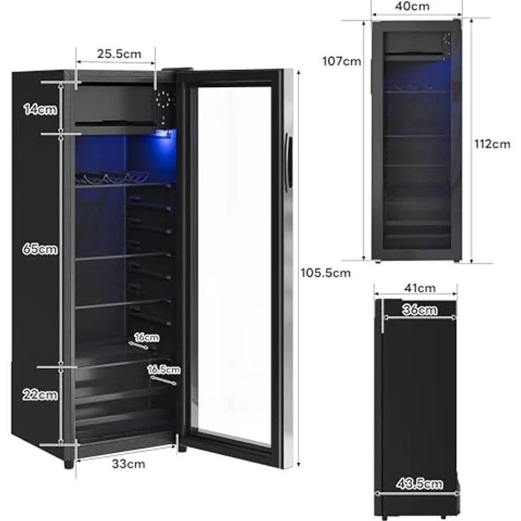 Merax Kühlschrank 128L, Freistehend Getränkekühler mit 120L-Kühlschrank + 8L-Gefrierschrank, schwarz, superleise mit LED-Innenbeleuchtung und verstellbaren Einlegeböden – Bild 2