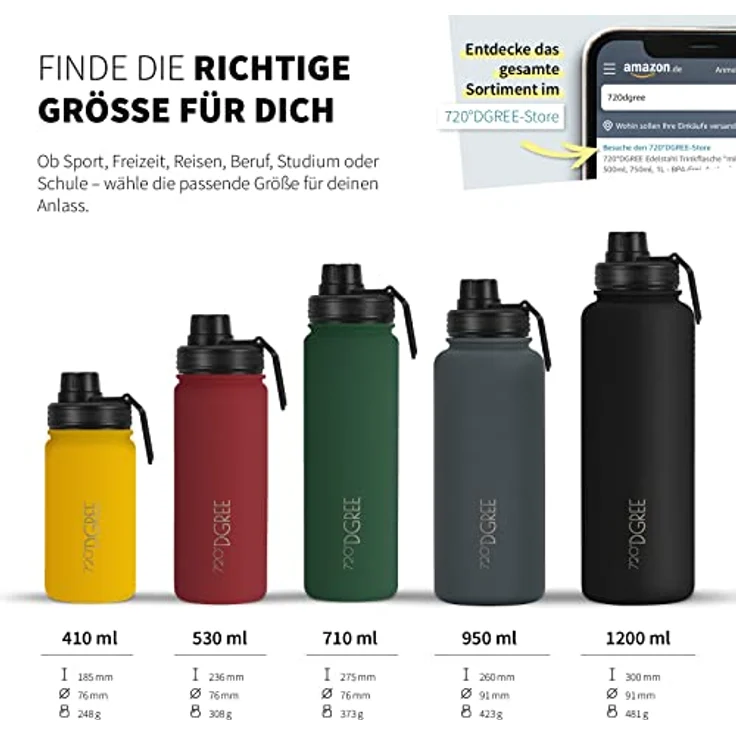 Trinkflasche Doppelwandig Edelstahl 710ml Isolierflasche m. Gratis Sportdeckel 720 DGREE noLimit imperial red – Bild 3