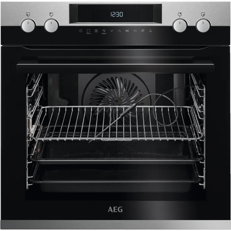 AEG EPE63522BM Einbauherd, 4-Zonen-Induktionskochfeld mit Pyrolyse-Funktion, schwarze Glasfront und Edelstahl-Elementen, 71 Liter Garraum