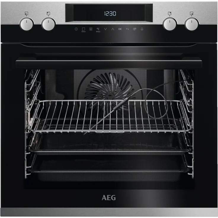 AEG EPE63522BM Einbauherd, 4-Zonen-Induktionskochfeld mit Pyrolyse-Funktion, schwarze Glasfront und Edelstahl-Elementen, 71 Liter Garraum