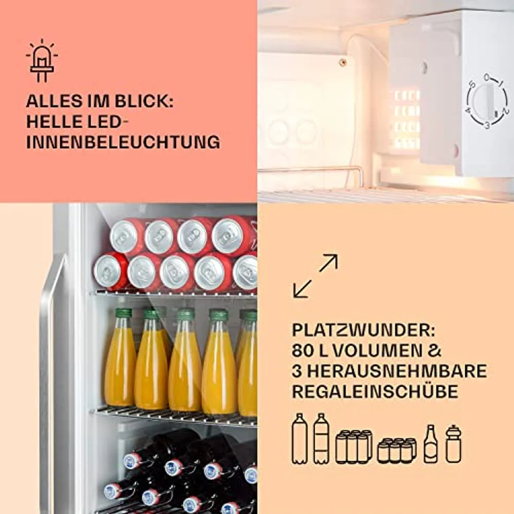 Klarstein Beersafe XXL Getränkekühlschrank, freistehend, Crystal White, 3 Böden, doppelt isolierte Panoramaglastür, Energieklasse E – Bild 5