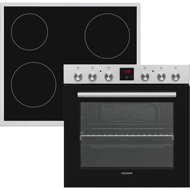 Telefunken B-HS-75-C-I Einbauherd-Set, Elektro-Herd-Kochfeld-Kombination mit 78L Backofen, Ober-Unterhitze und Umluft, glaskeramisches Kochfeld mit 4 Zonen, 60 cm, Teleskopauszug