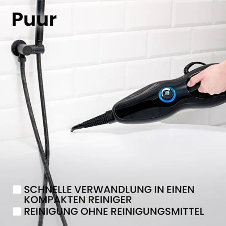 ZEEGMA DRADEN Tragbarer Dampfreiniger 0,35 l Schwarz 1000 W, einsatzbereit in 25 Sekunden, 7 verschiedene Aufsätze, 2 Wasserfilter, 5m Kabellänge – Bild 5
