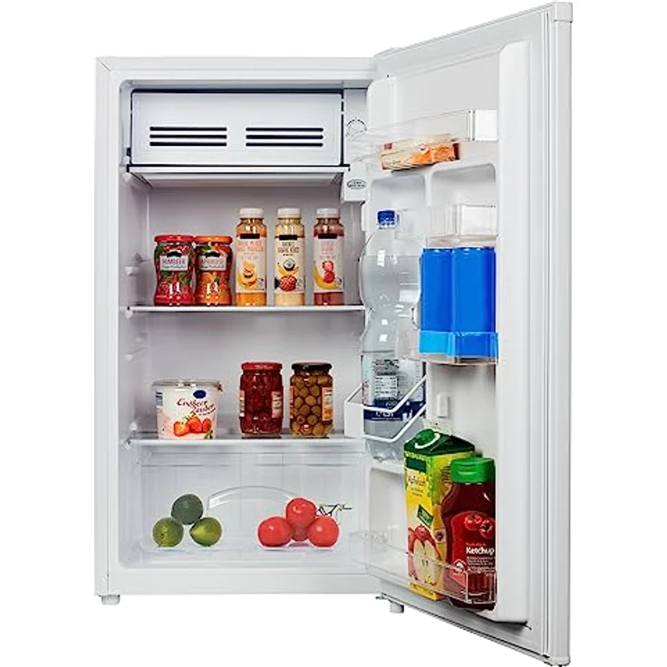 MEDION Kühlschrank mit Eiswürfelfach (90L Gesamt-Nutzinhalt 80L Kühlteil 10L Eiswürfelfach, transparente Gemüseschublade, freistehend, wechselbarer Türanschlag, höhenverstellbare Füße, MD37690) – Bild 3