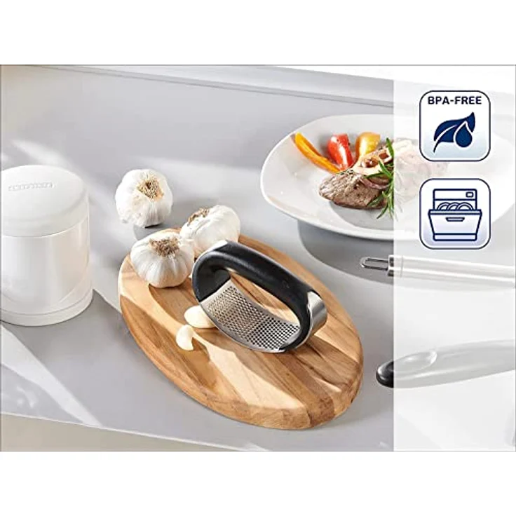 Leifheit Knobi King, Knoblauchpresse, Knoblauchschneider aus rostfreiem Edelstahl, spülmaschinenfest, garlic press, Design, Küchenhelfer, einfache Handhabung und Reinigung – Bild 3