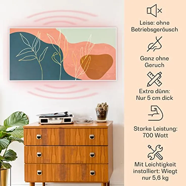 Wonderwall Air Art Smart Infrarotheizung 60x120 cm 700W Wandinstallation App-Steuerung Goldene Linien – Bild 2