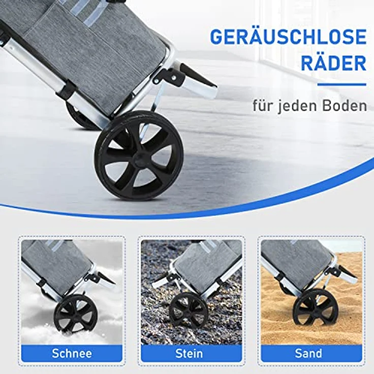 Ribelli Einkaufstrolley mit Kühlfach, Einkaufswagen Klappbar bis 45 kg, Hochwertiger Aluminium Rahmen, Einkaufsroller mit Seitentaschen, Abnehmbare Tasche als Tragetasche Nutzbar, Grau 500712 – Bild 5