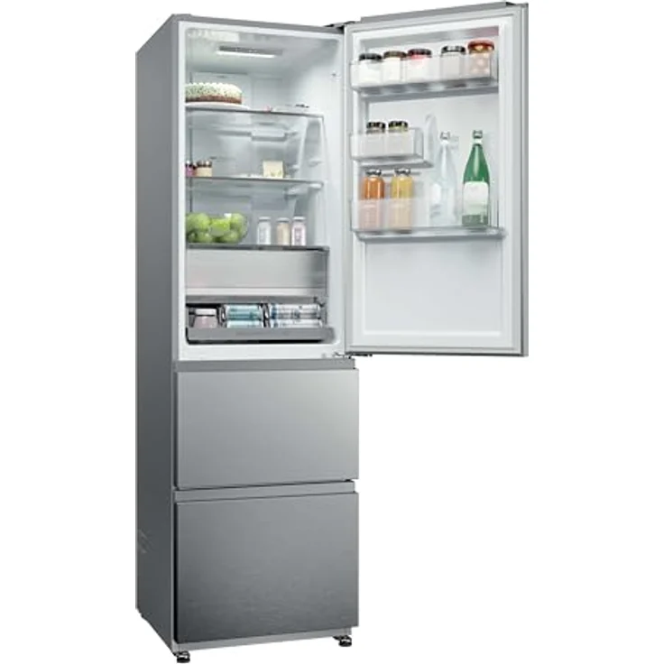 Haier HTR3518ENMX, Freistehende Kühl-Gefrierkombination mit 303 l Gesamtvolumen, Edelstahl – Bild 3
