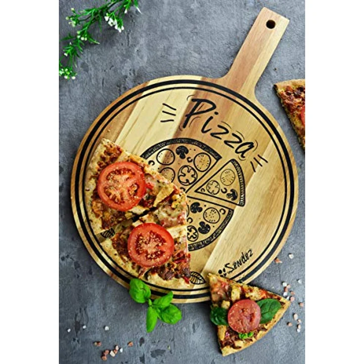 Pizzabrett mit Griff und Aufdruck 30cm Holzbrett Vesperbrett Käsebrett Wurstplatte Pizzateller – Bild 4