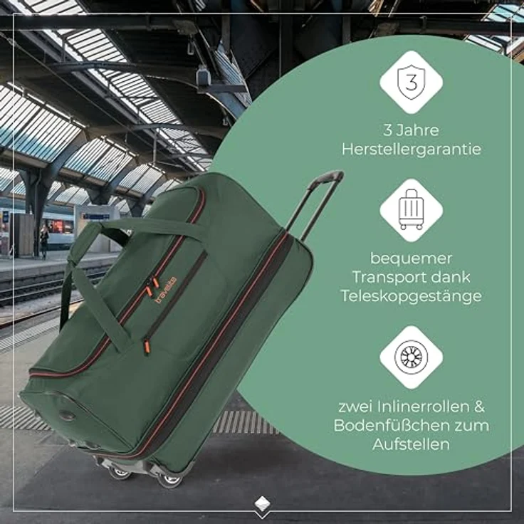 Travelite Basics Koffer, 98 l, grün, mit Volumenerweiterung und Schuhfach – Bild 5