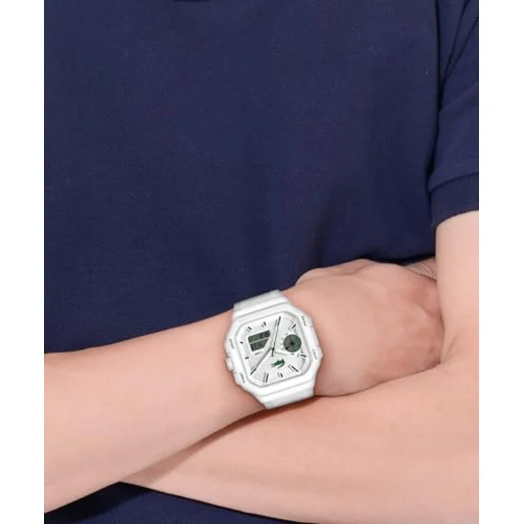 Lacoste LC33 Square, Armbanduhr mit DREI-Zeiger-Quarzwerk, weißes Gehäuse und Silikonarmband, 10 ATM wasserfest – Bild 2