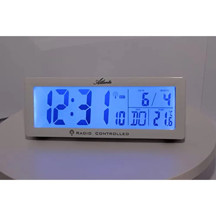 Atlanta Funkwecker Digital LCD-Anzeige mit Lautstärkeregelung, Temperaturanzeige, Crescendo-Alarmsignal und Snooze-Funktion, Weiß – Bild 5