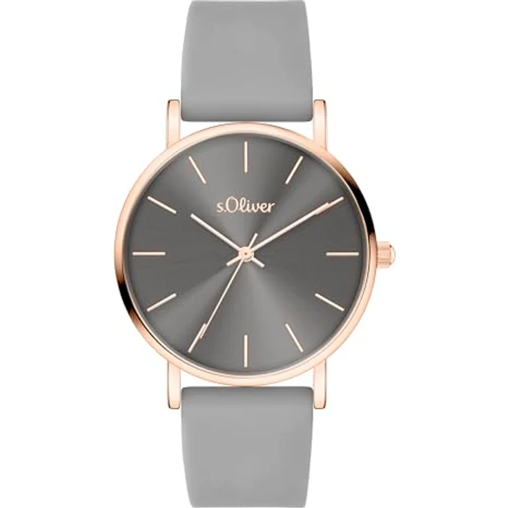 s.Oliver Damen Analog Quarz Armbanduhr SO-4186-PQ, 36 mm Metallgehäuse, graues Silikonarmband, kratzunempfindliches Mineralglas, Wasserdichtigkeit bis 3 ATM – Bild 1
