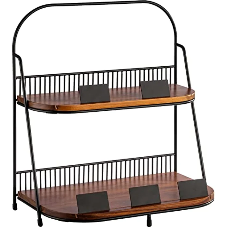 APS 2-stufige Etagère 35,5 x 21 cm, H: 40 cm - 1x Gestell, Metall, schwarz mit Antirutsch-Füßchen - 2 Bretter aus Akazienholz: 34,5 x 20,5 cm