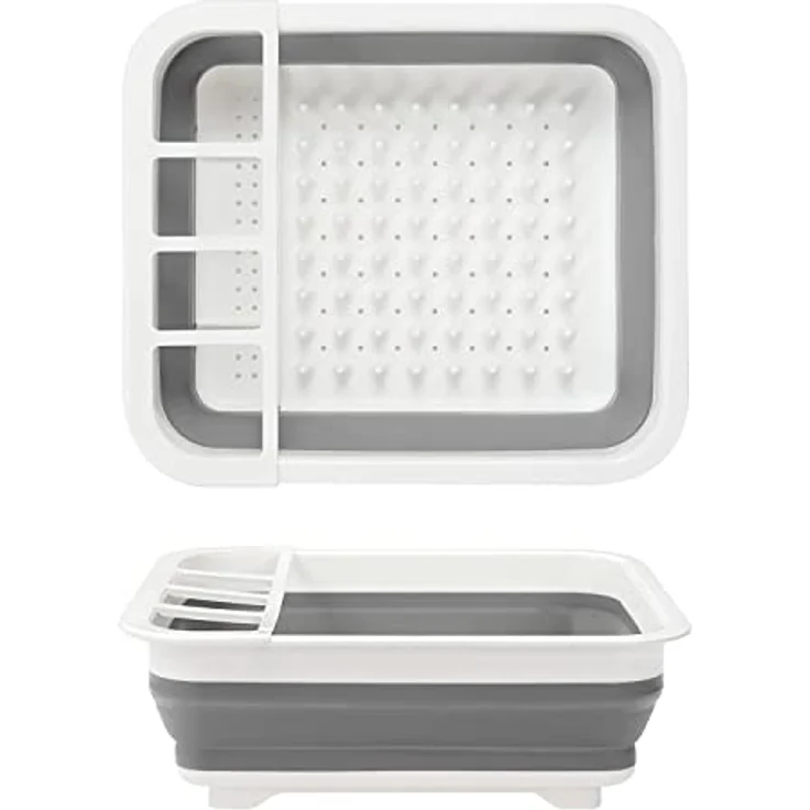 INTIRILIFE Abtropfgestell Geschirrbox faltbar in Grau-Weiß, 36 x 31.5 x 12.7 cm, für Besteck und Geschirr, ideal für Camping und Zuhause – Bild 1