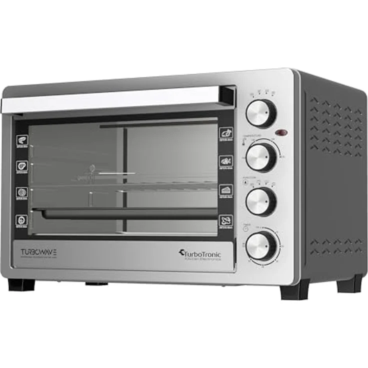 TurboTronic Elektrobackofen 38L mit Umluft, Grill & Drehspieß, Edelstahl, Timer & Doppelglastür für Pizza, Braten & Aufläufe – Bild 4