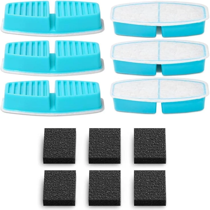 POOEKEN Ersatzfilter für Katzenbrunnen B3, 12er Set mit 6 Aktivkohlefiltern und 6 Vorfilterschwämmen