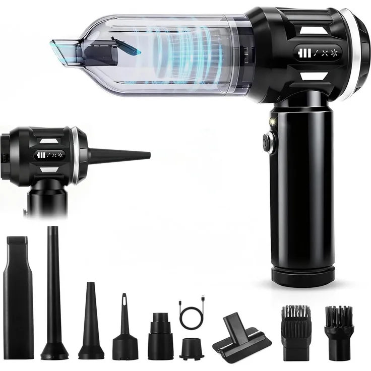 Nettlife Akku-Handstaubsauger Mini, 25000Pa, 4-in-1, kabellos, tragbar, bürstenloser Motor, 3 Saugstufen, inkl. LED-Licht, für PKW, Wohnmobil, Camping, Treppen, Sofa