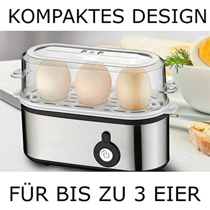 TronicXL Kleiner Design Eierkocher Edelstahl für 3 Eier Kocher schmal flach klein kompakt Metall silber – Bild 2
