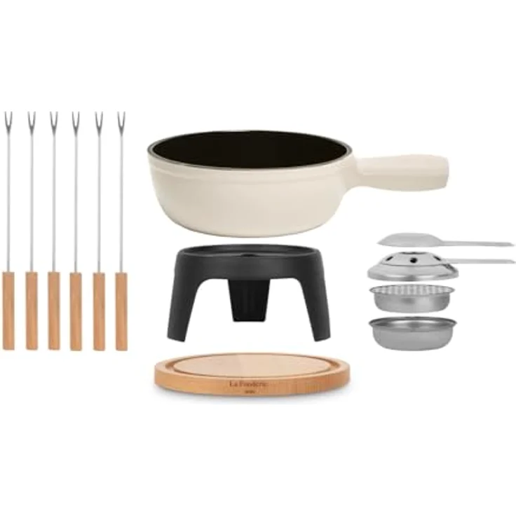 H.Koenig Fondue Mont Blanc La Fonderie 1890, Fondue Set in Holz-Optik, 1,8 Liter, emaillierter Gusseisentopf, für bis zu 6 Personen, spülmaschinenfest – Bild 4