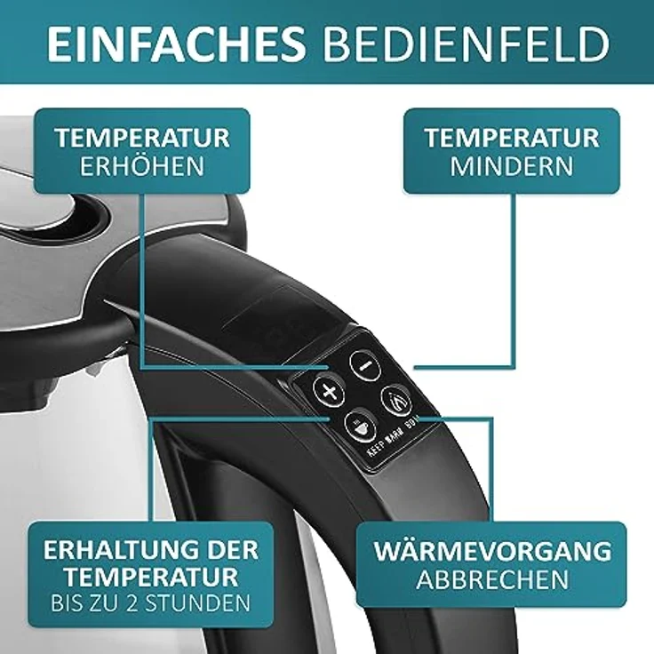 Ecosa EO-610 Wasserkocher 2200 W 1,8 L Edelstahl|Schwarz – Bild 4